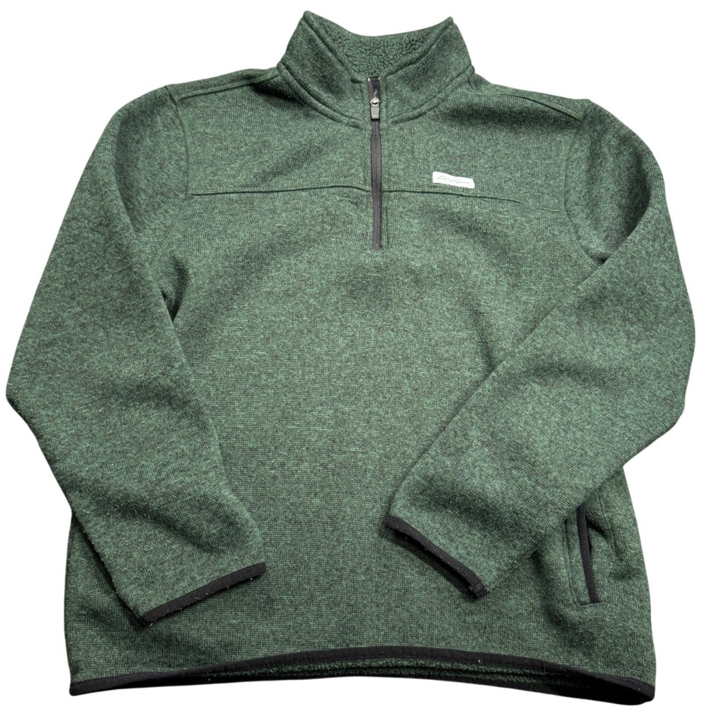 Eddie Bauer 1/4 Zip Sweater Mens Large Green Heathered  Fleece Pullover Jacket